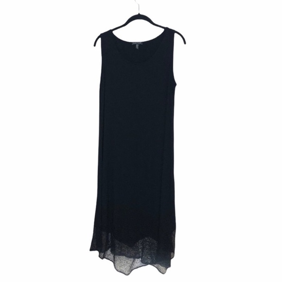 EILEEN FISHER Black Lace Hem Dress crew neck dress new with tags with slip dress - Picture 10 of 10